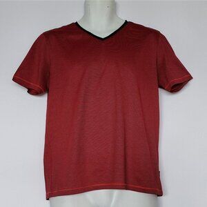 Hugo Boss Mercerized Cotton V Neck Shirt Red Blk L
